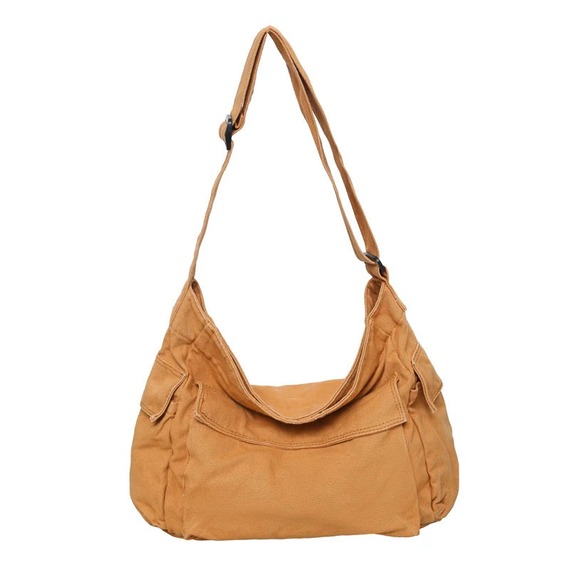 Washed Canvas Shoulder Bags Large Capacity Cotton Biker Bags Korea Style Cloth Satchels Women 100% Cotton Pastoral Tooling Bags