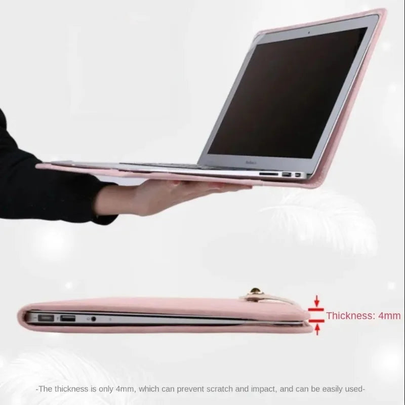 Stoßfeste rosa PU-Laptophülle mit Griff – Schutzhülle für MacBook, Lenovo, Xiaomi & Huawei