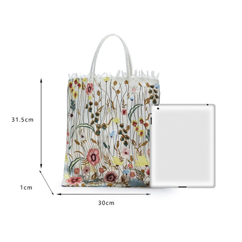 Tote Bag mit bestickter Netzblume – Transparente Sommer-Umhängetasche für Damen