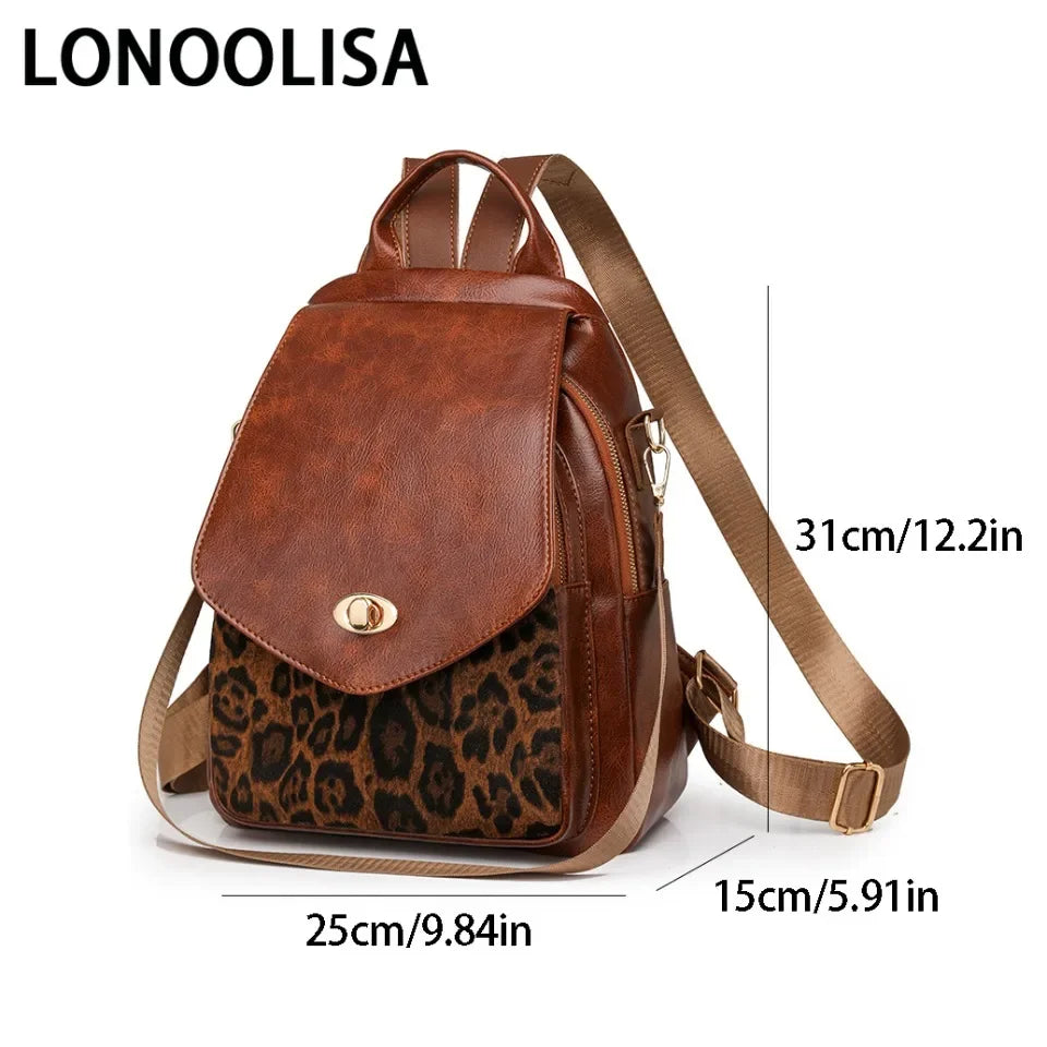 Damen-Rucksack mit Leopardenmuster – Stilvolle, multifunktionale Umhängetasche für Reisen, Schule und den täglichen Gebrauch