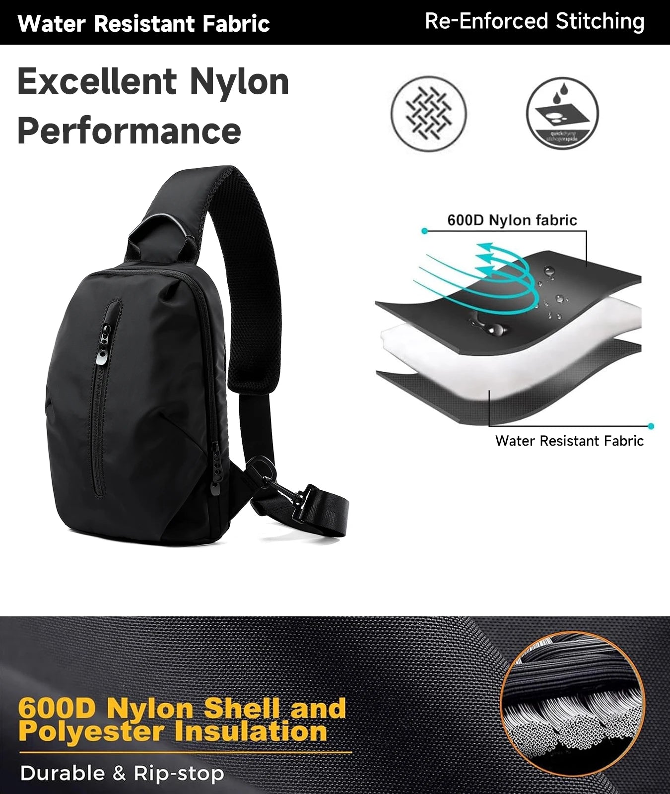 Wasserdichte Brusttasche für Herren – Leichte Oxford-Umhängetasche für Reisen, Sport und den täglichen Gebrauch