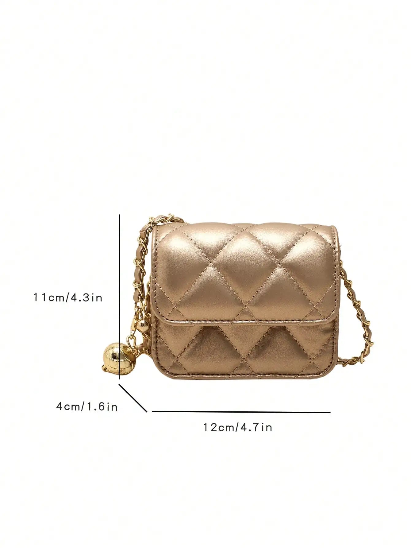 Schulter-Crossbody-Minitasche für Damen mit goldenem Kugelkettenriemen, vielseitige Textur, PU-Leder