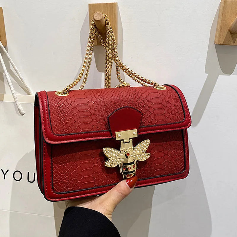 Luxuriöse Bee Lock Handtasche für Damen – Tragetasche und Umhängetasche aus Leder mit Krokodilprägung | Schicker, lässiger Stil mit Designer-Flair