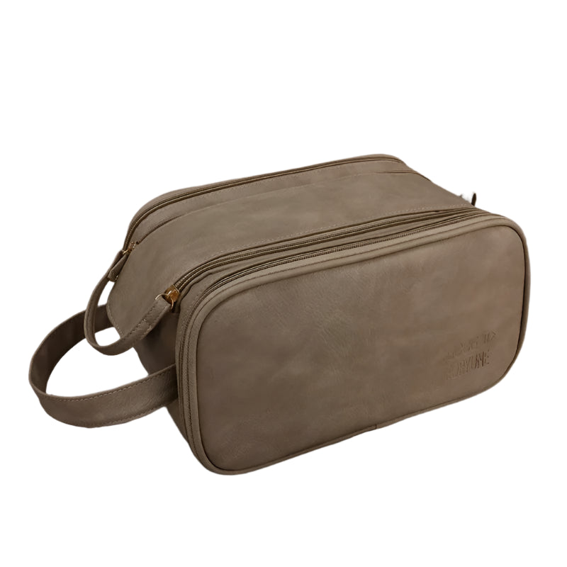 Schminktasche aus PU-Leder für Damen – Reise-Organizer mit großem Fassungsvermögen, Doppelreißverschluss und Pinselaufbewahrung