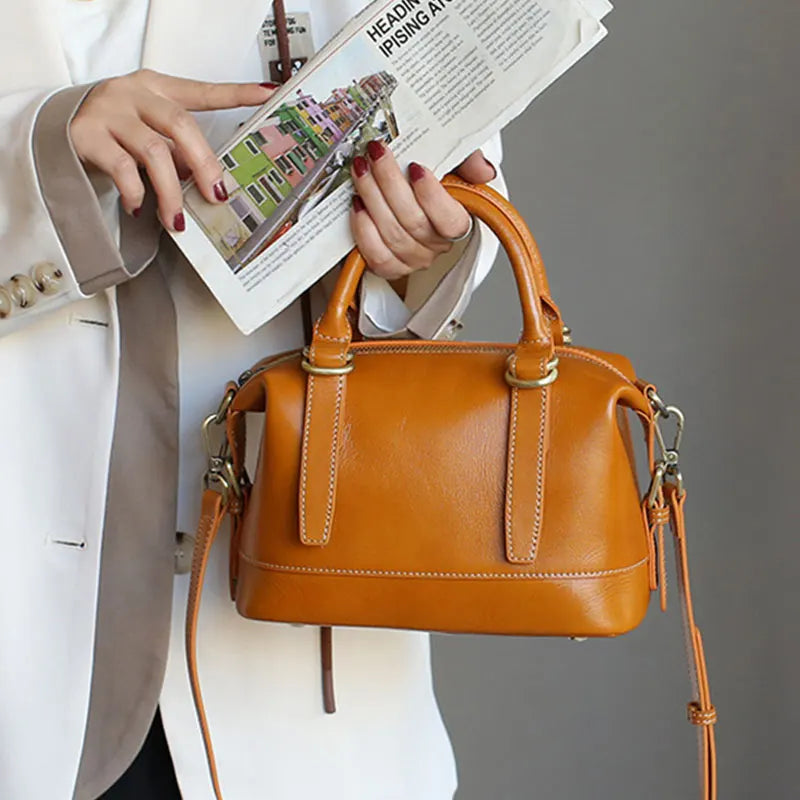 Luxuriöse Umhängetasche aus Rindsleder – Vintage Handtasche im Boston-Stil für Damen