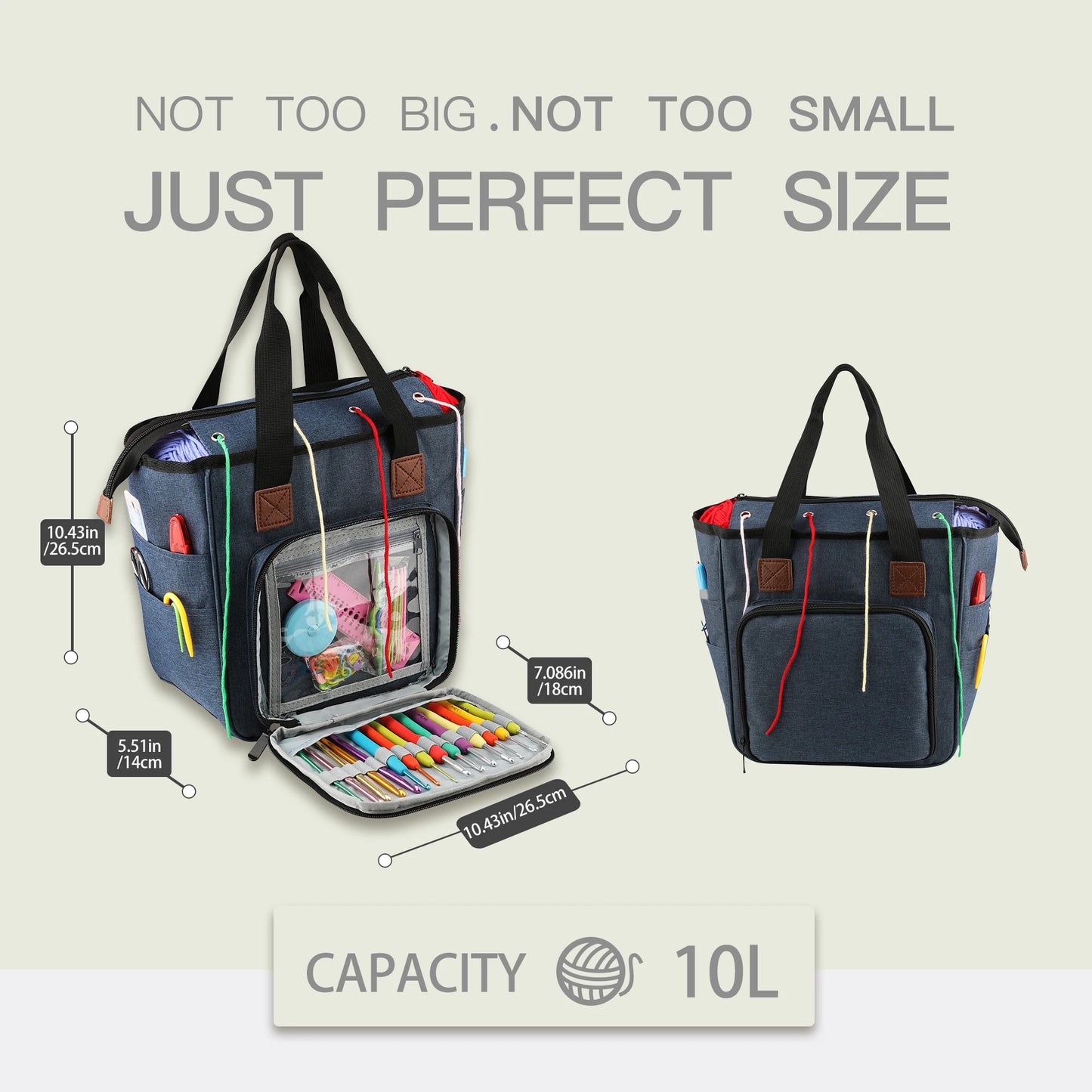 KOKNIT Knitting Tote Bag – Yarn Storage Organizer for Crochet Hooks, Knitting Needles & DIY Sewing Accessories
