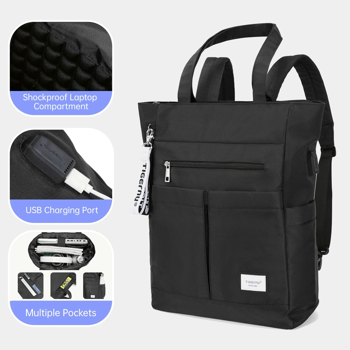 Tigernu Convertible Tote Rucksack für Damen – Multifunktionale Laptoptasche & Schulhandtasche mit großem Fassungsvermögen | Stilvoll, schick & sofort einsatzbereit