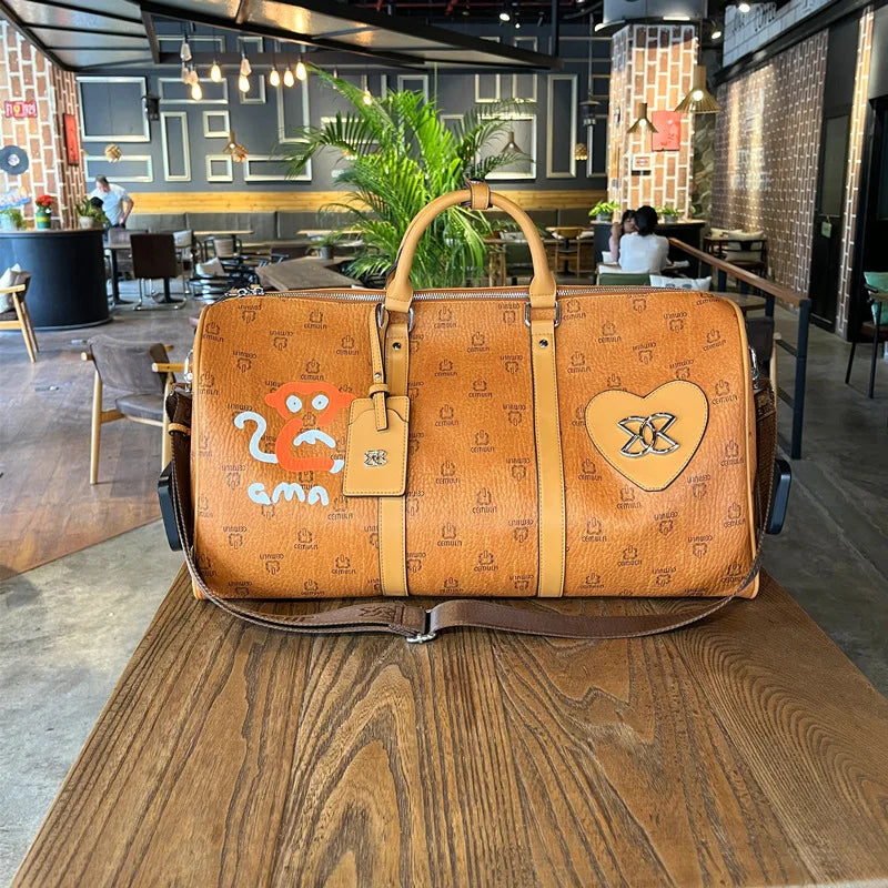 Leather Travel Duffle Bag Women's – Large Capacity Luggage Tote, Versatile Shoulder & Crossbody