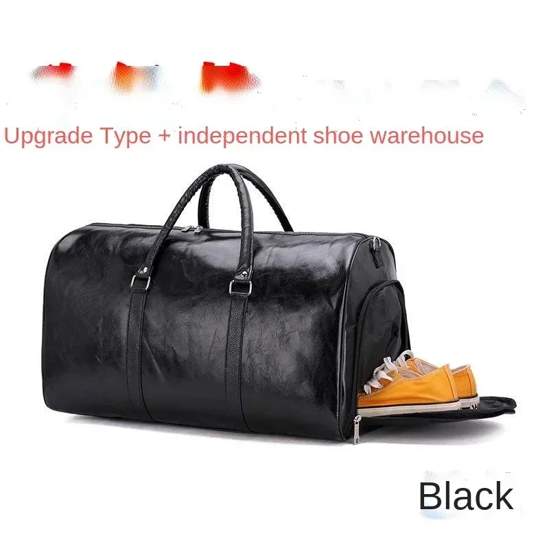 Men's Large PU Leather Travel Duffle Bag – Black Fashion Gym, Luggage & Shoulder Weekender with Zipper