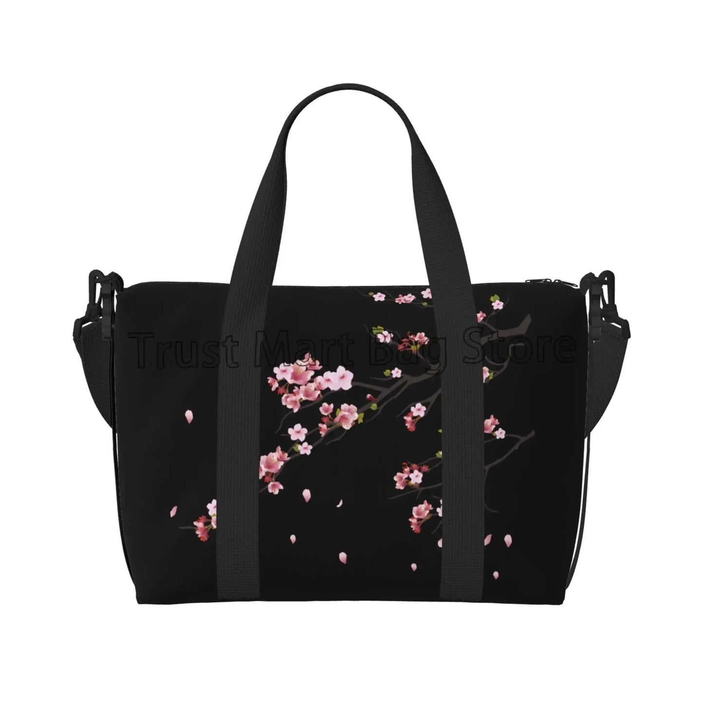 Sakura Cherry Blossom Weekender Bag – Schwarze wasserdichte Reisetasche für Damen und UnisexSakura Cherry Blossom Weekender Bag – Schwarze wasserdichte Reisetasche für Damen und Unisex