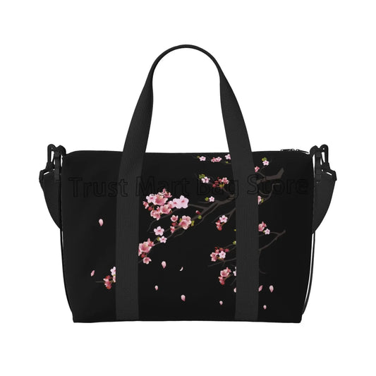 Sakura Cherry Blossom Weekender Bag – Schwarze wasserdichte Reisetasche für Damen und UnisexSakura Cherry Blossom Weekender Bag – Schwarze wasserdichte Reisetasche für Damen und Unisex