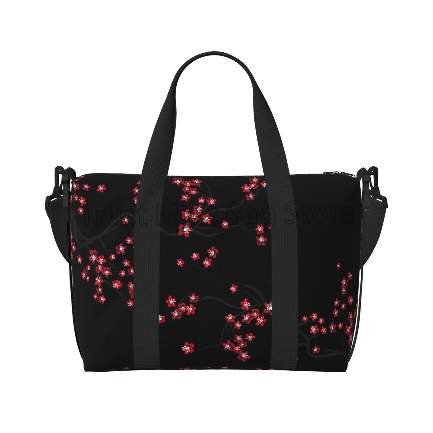 Sakura Cherry Blossom Weekender Bag – Schwarze wasserdichte Reisetasche für Damen und UnisexSakura Cherry Blossom Weekender Bag – Schwarze wasserdichte Reisetasche für Damen und Unisex