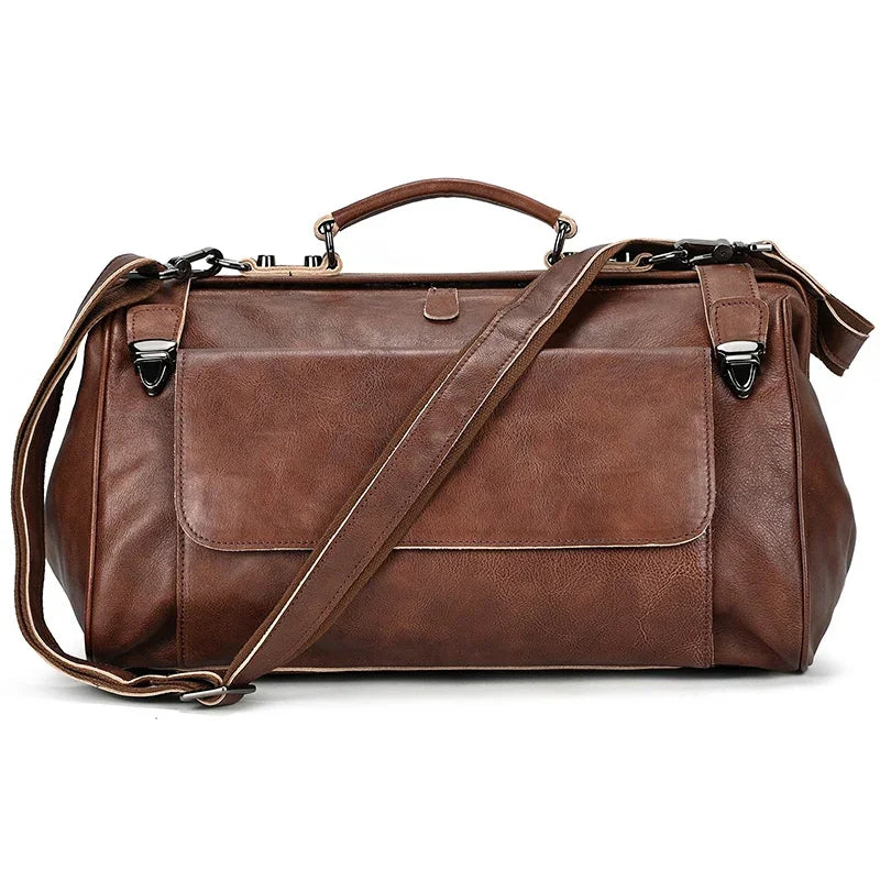 Unisex Genuine Leather Duffle Bag – Luxury Designer Travel Handbag for Business, Weekend & Flights (45cm)