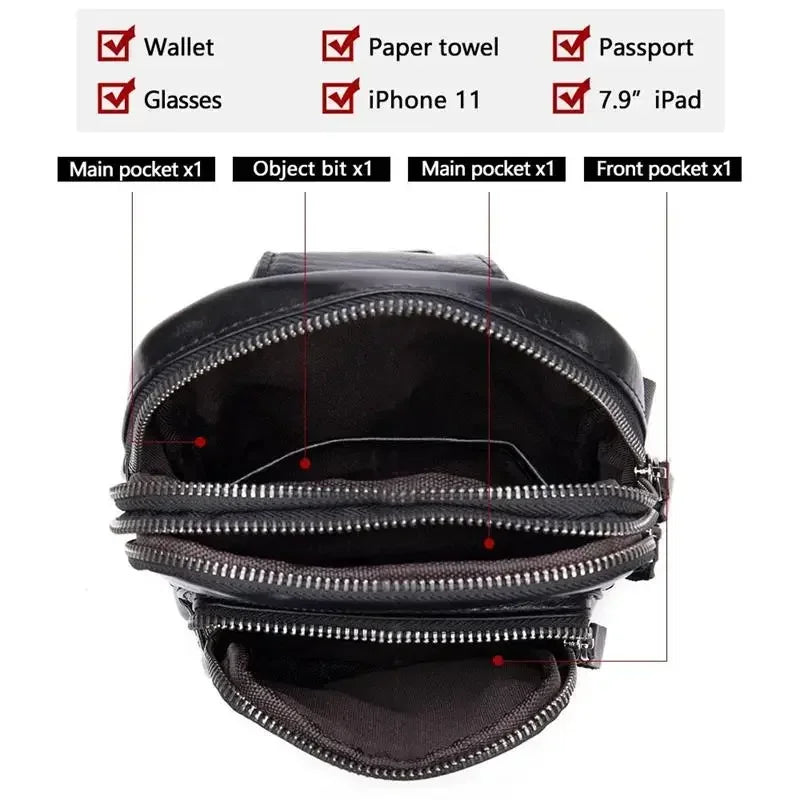 Sling Bag aus echtem Leder – Unisex Casual Brust- und Schultertasche mit Reißverschluss"