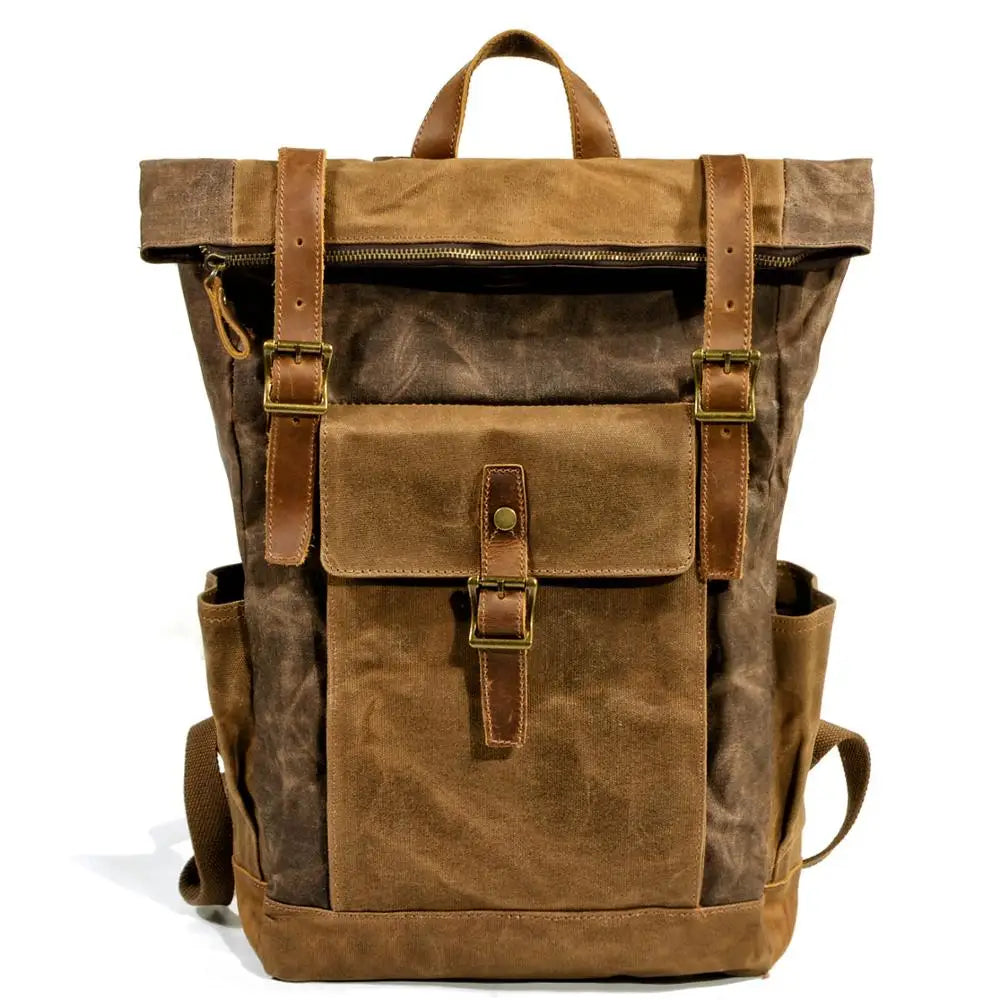 Luxury Vintage Canvas Backpack for Men – Oil Wax Leather Travel Rucksack, Large Waterproof Retro Daypack