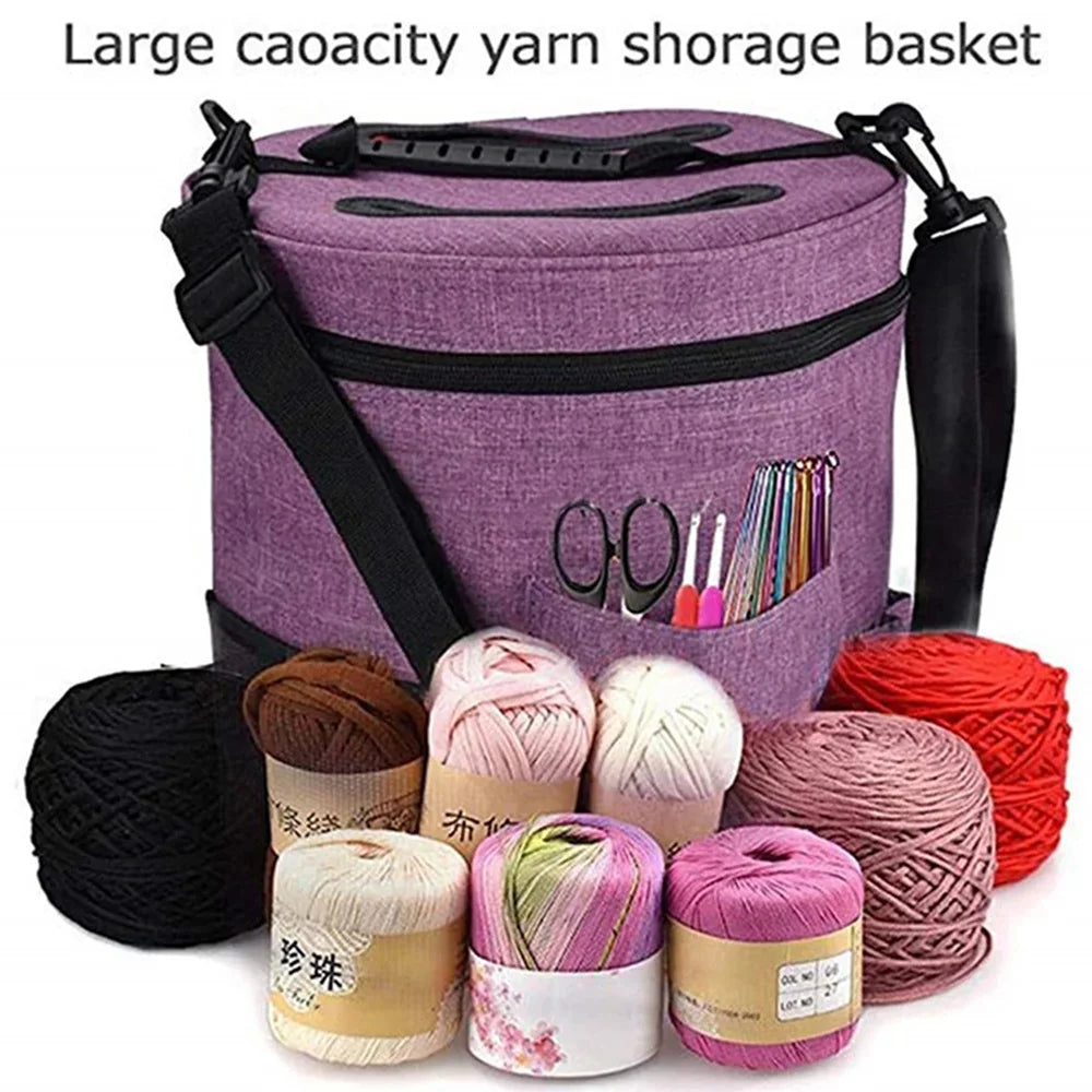 Knitting Tool Storage Bag – Large Capacity Crochet Yarn Organizer Tote with Needles & Hooks Pocket, Portable Craft Project Bag
