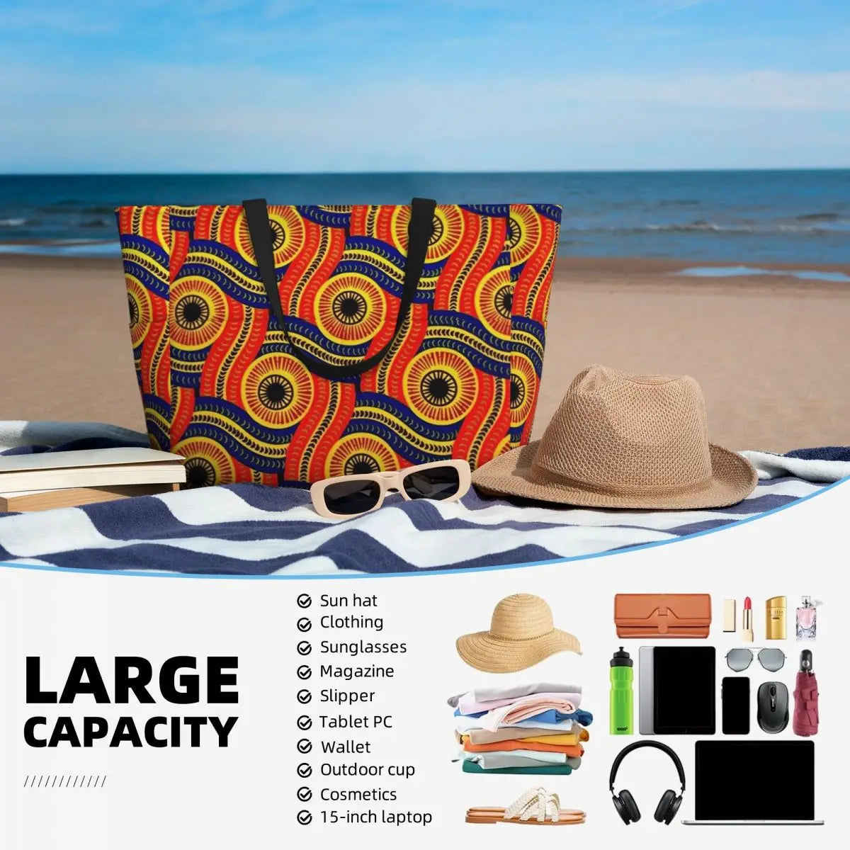 Custom Ethnic Print Travel Tote Bag Women Large Capacity