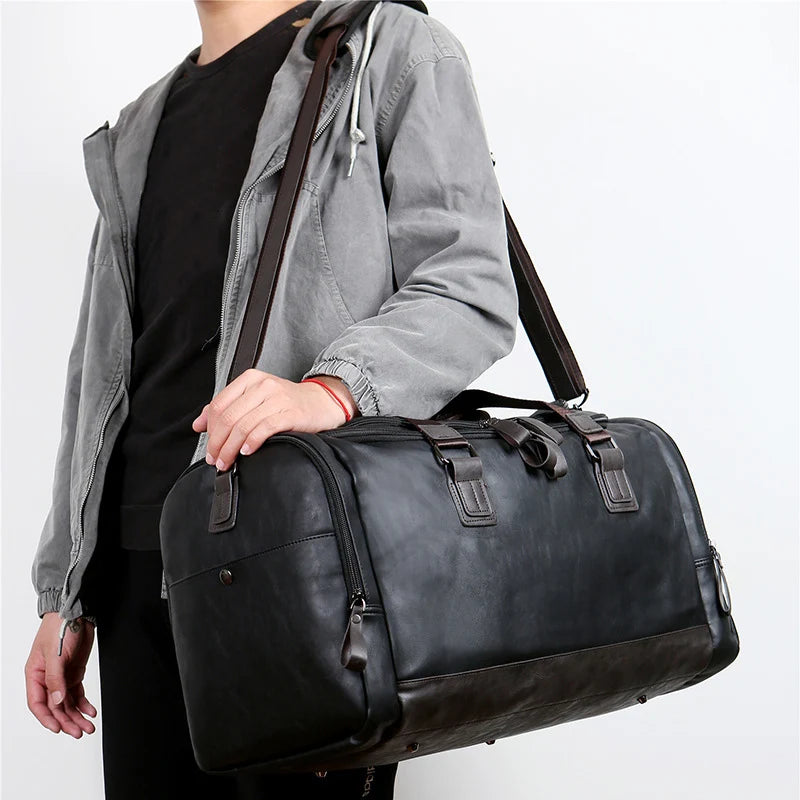 Leder-Reisetasche für Herren – wasserdichter Weekender aus PU-Leder mit Umhängegurt