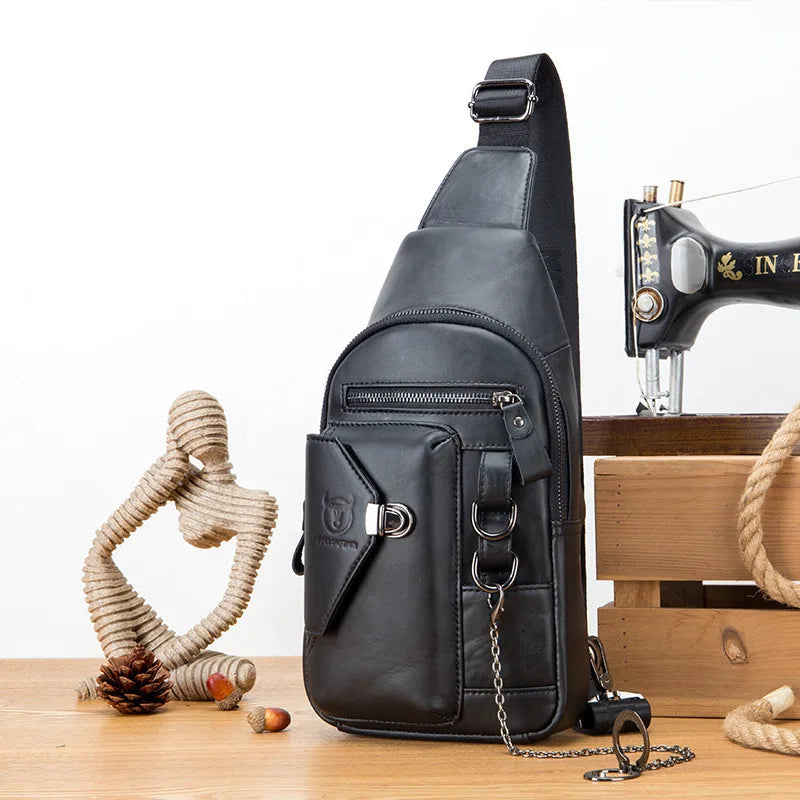 Herren-Brusttasche aus echtem Leder von BULLCAPTAINN – Sling Shoulder Crossbody