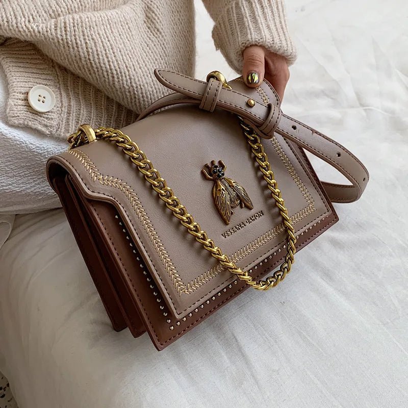 CGCBAG Retro-Bienen-Handtasche für Damen – 2024 Luxus-inspirierte Schulter- und Umhängetasche | Schlichtes, stilvolles und hochwertiges Leder