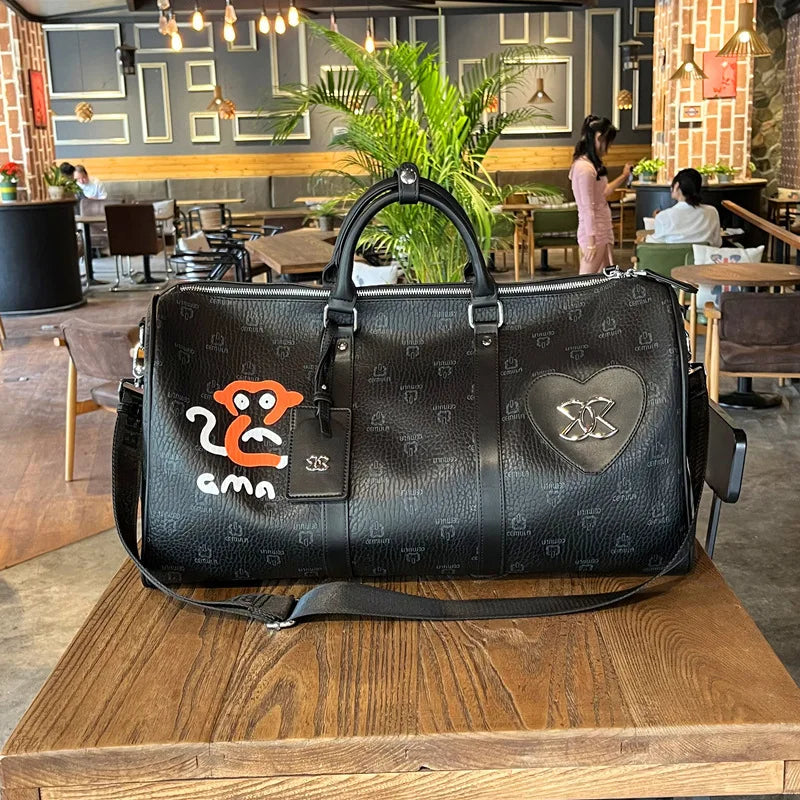 Leather Travel Duffle Bag Women's – Large Capacity Luggage Tote, Versatile Shoulder & Crossbody