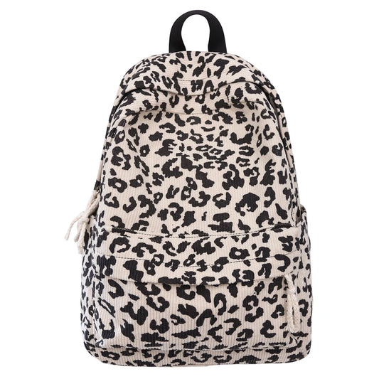 Rucksack aus Cord mit Leopardenmuster – Schultasche mit großem Fassungsvermögen für Teenager, modische Laptop-Büchertasche für Studenten und Reisende