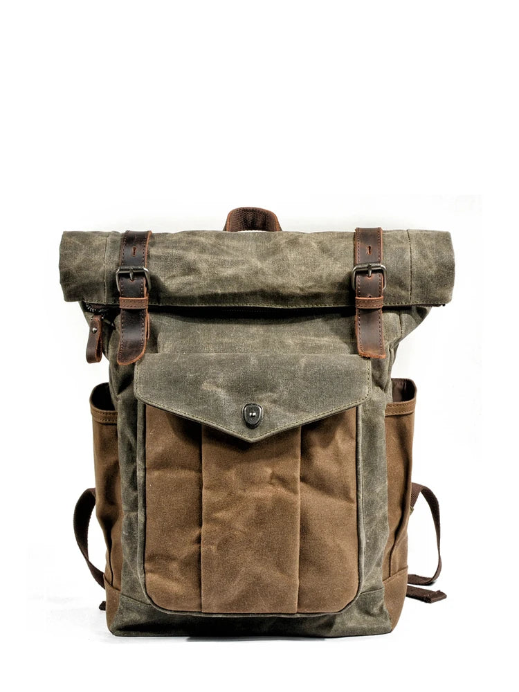 Luxury Vintage Canvas Backpack for Men – Oil Wax Leather Travel Rucksack, Large Waterproof Retro Daypack