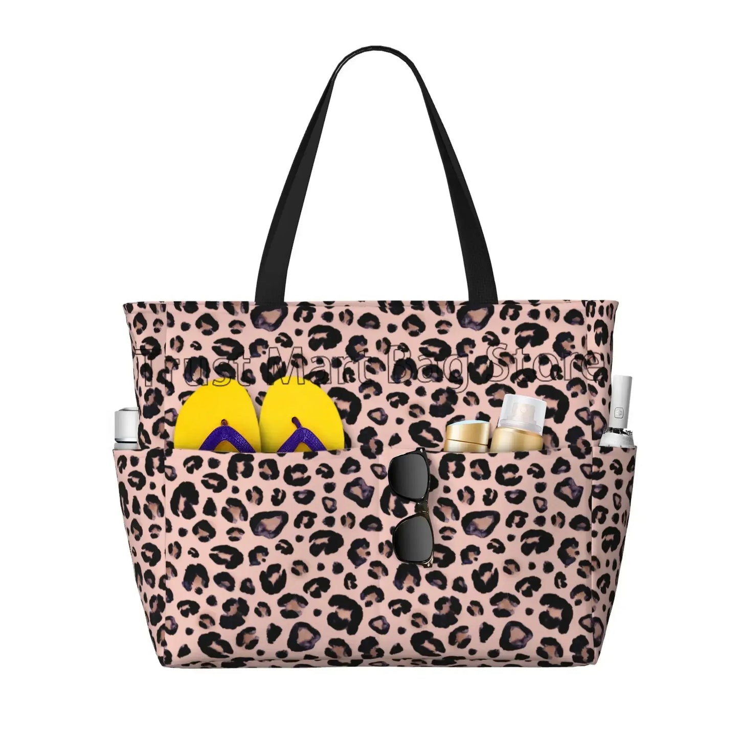 Große Tragetasche mit Leopardenmuster – Wasserdichte Strandtasche mit Taschen