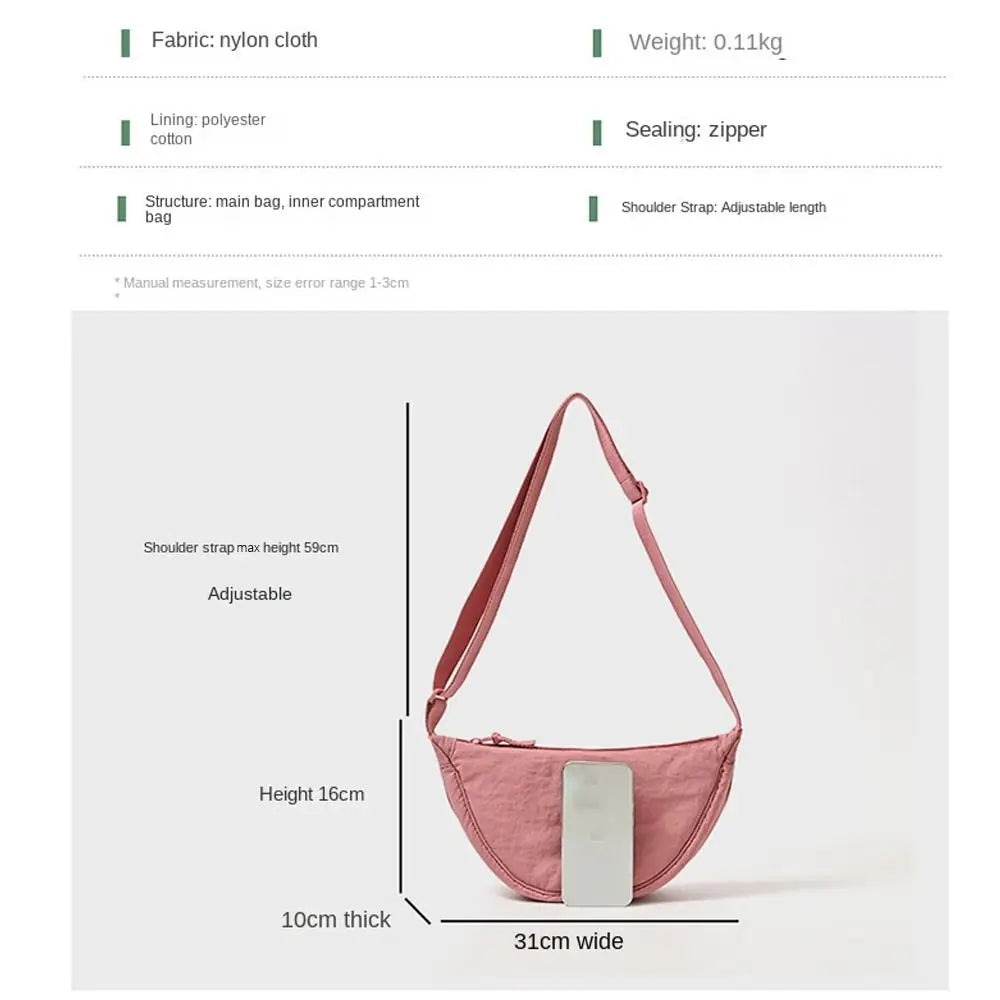 Damen-Umhängetasche aus Nylon – Stilvolle, einfarbige Umhänge- und Unterarmtasche für lässige und sportliche Looks