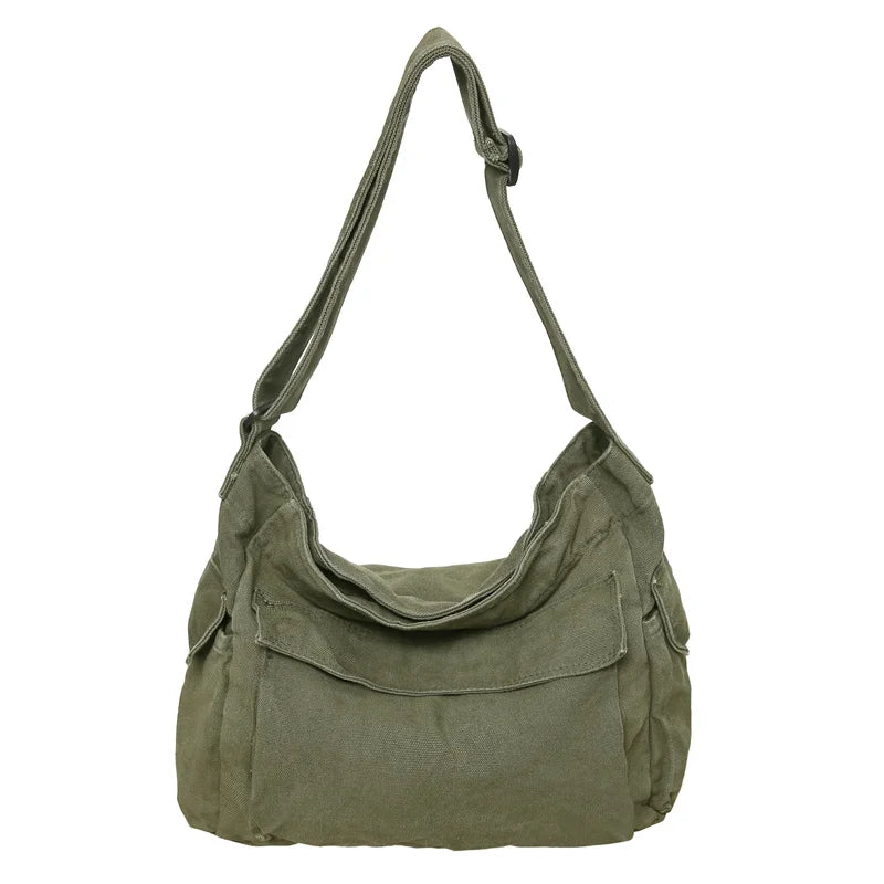Washed Canvas Shoulder Bags Large Capacity Cotton Biker Bags Korea Style Cloth Satchels Women 100% Cotton Pastoral Tooling Bags