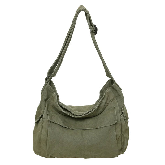 100% Cotton Canvas Shoulder Bag – Vintage Style Satchel Unisex, Large Capacity