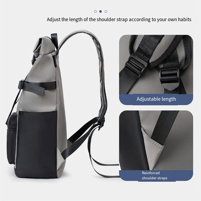 Roll-Top Backpack Unisex Fashionable Casual Travel Bag with Laptop Compartment Softback