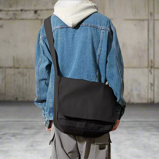 Schwarze Umhängetasche aus Canvas für Herren – Messenger mit mehreren Taschen und großem Fassungsvermögen für Reisen und den täglichen Gebrauch