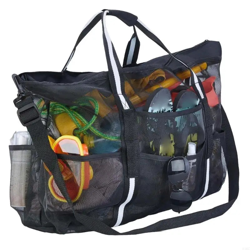 Extra-Large D46C Mesh Beach Bag with Pockets & Zipper Lightweight Nylon Beach