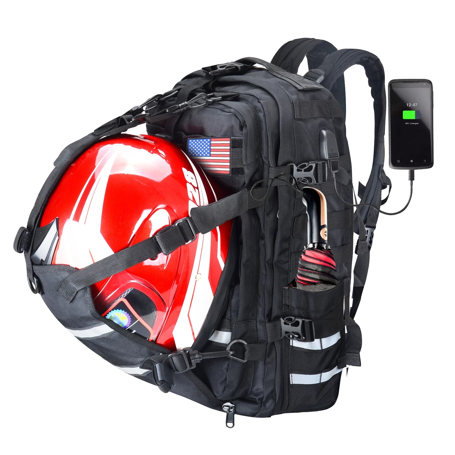 Wasserdichter Motorradhelm-Rucksack – Großes Fassungsvermögen, taktische Molle-Tasche zum Reiten, Wandern, Camping, Radfahren
