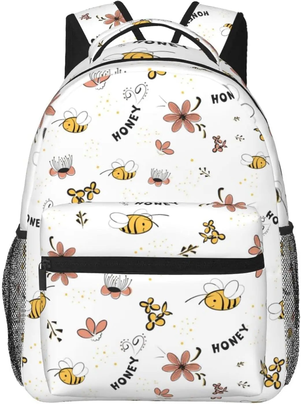 Rucksack mit Bienen- und Blumenmuster – Leichter Tagesrucksack für Damen und Herren | Süße Tasche für Reisen, Wandern, Camping und den Alltag