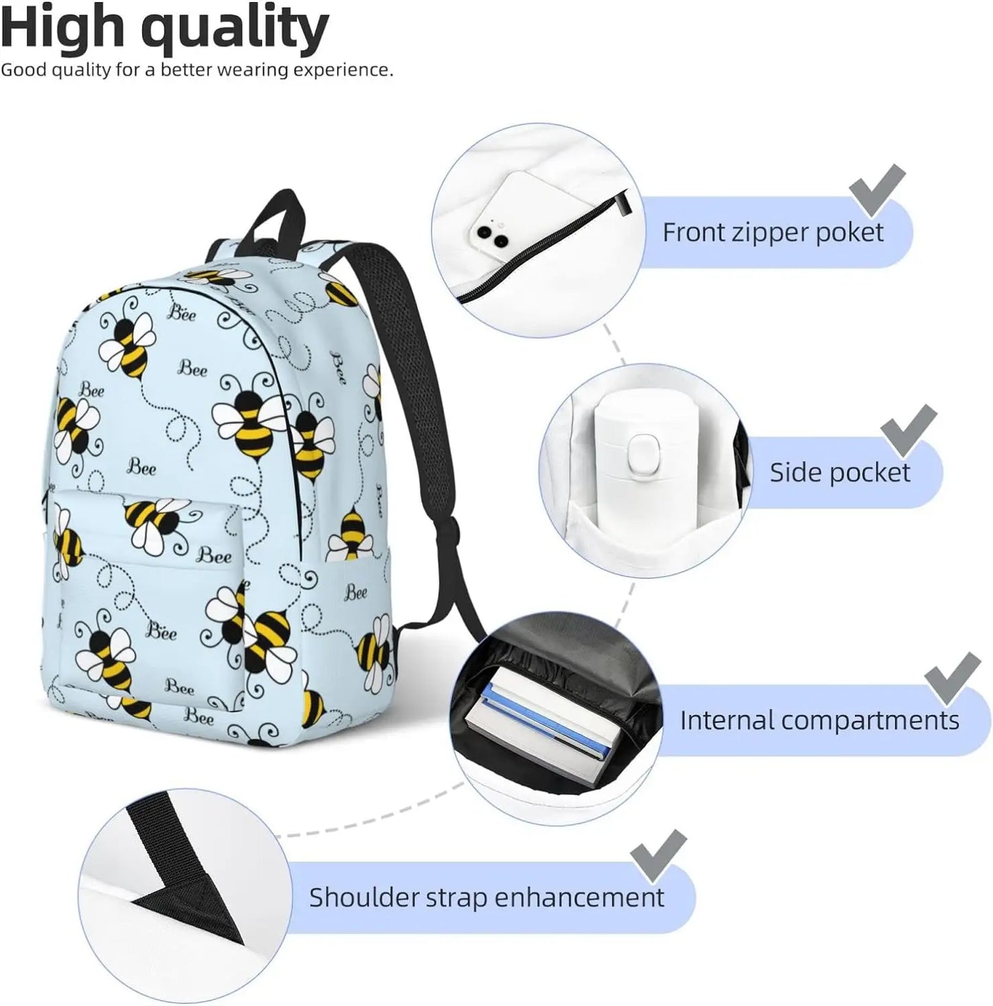 Honey Bee Canvas Laptop-Rucksack – Leichter Unisex-Tagesrucksack für Reisen und Outdoor