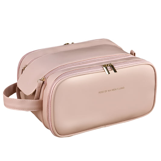 Schminktasche aus PU-Leder für Damen – Reise-Organizer mit großem Fassungsvermögen, Doppelreißverschluss und Pinselaufbewahrung