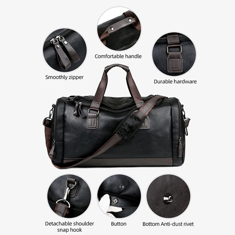 Leder-Reisetasche für Herren – wasserdichter Weekender aus PU-Leder mit Umhängegurt