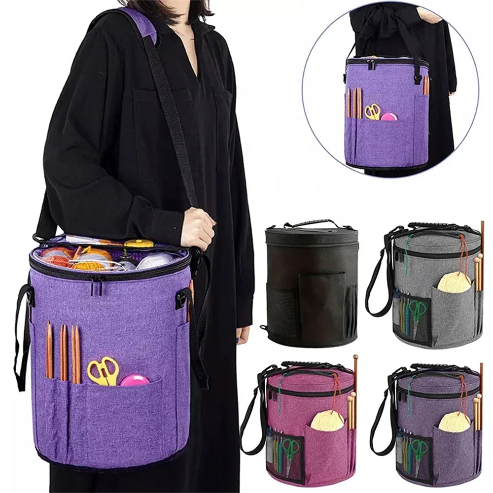 Knitting Tool Storage Bag – Large Capacity Crochet Yarn Organizer Tote with Needles & Hooks Pocket, Portable Craft Project Bag