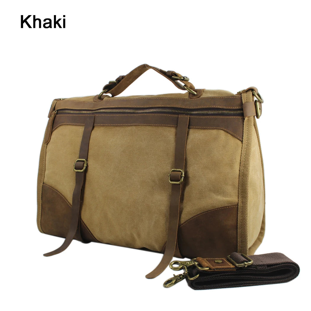 Herren-Wochenendtasche aus Canvas und Leder – Reisetasche im Vintage-Militärstil