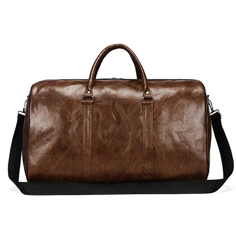Men Leather Travel Bag Large Duffle Independent Shoulder Zipper