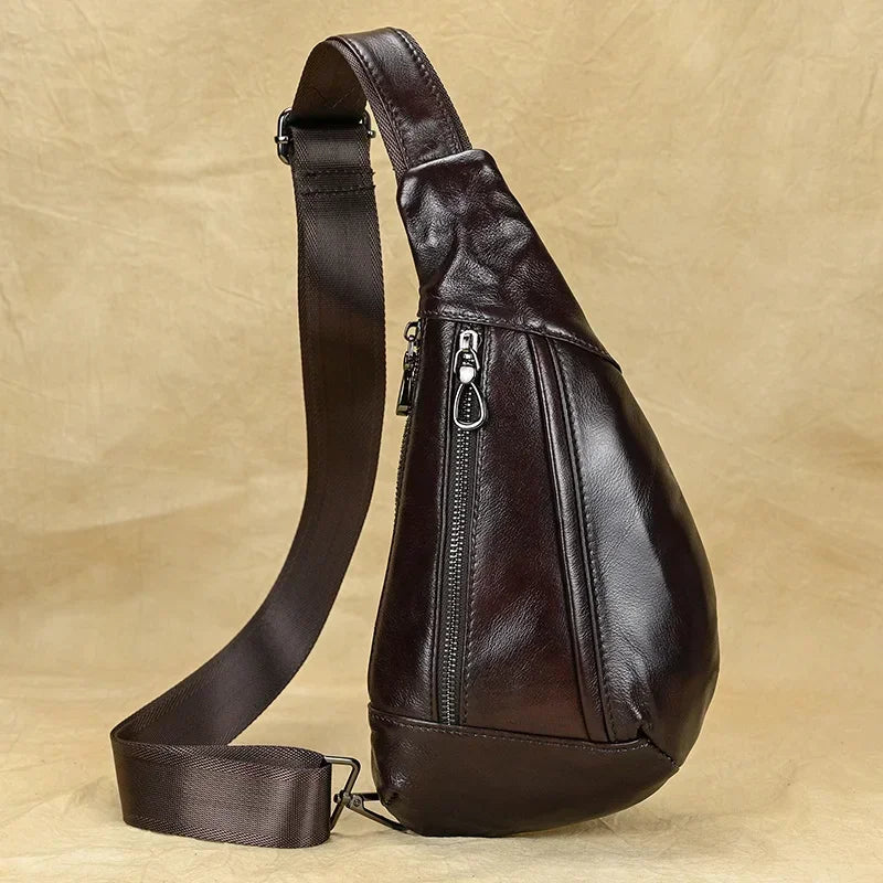 Sling Bag aus echtem Leder – Unisex Casual Brust- und Schultertasche mit Reißverschluss"