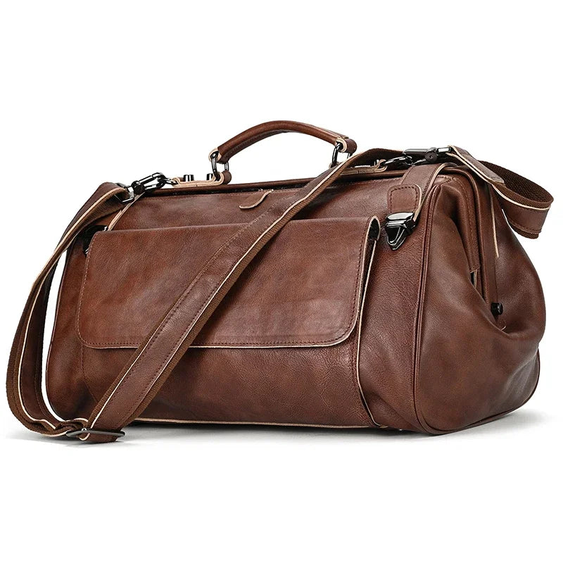 Unisex Genuine Leather Duffle Bag – Luxury Designer Travel Handbag for Business, Weekend & Flights (45cm)
