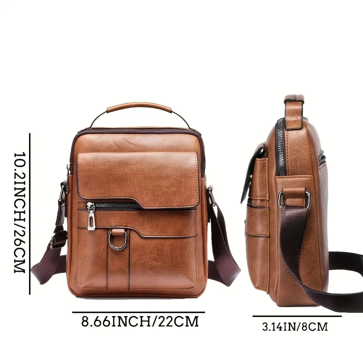 Herren Business Umhängetasche – PU Leder Schultertasche mit Klappe, Klassisches Solides Design