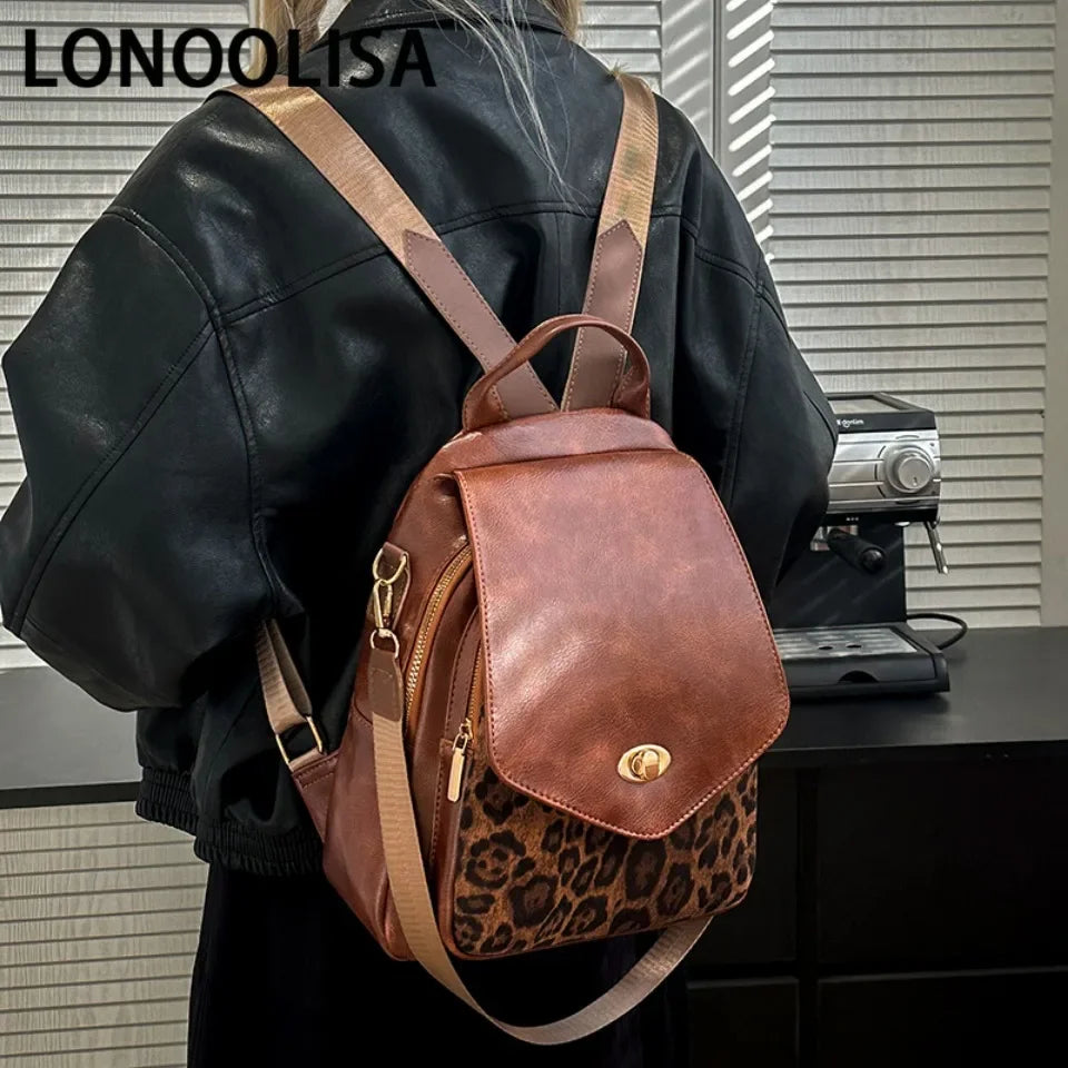 Damen-Rucksack mit Leopardenmuster – Stilvolle, multifunktionale Umhängetasche für Reisen, Schule und den täglichen Gebrauch