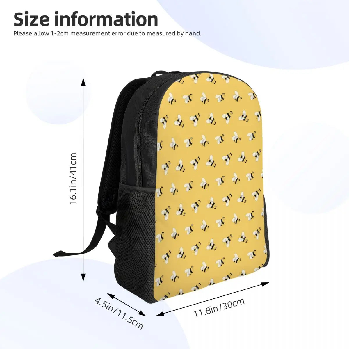 Benutzerdefinierter Cartoon-Bienen-Rucksack – Wasserdichte Schul- und Collegetasche für Damen und Herren | Lustiger Bücherrucksack mit Tiermuster und viel Stil
