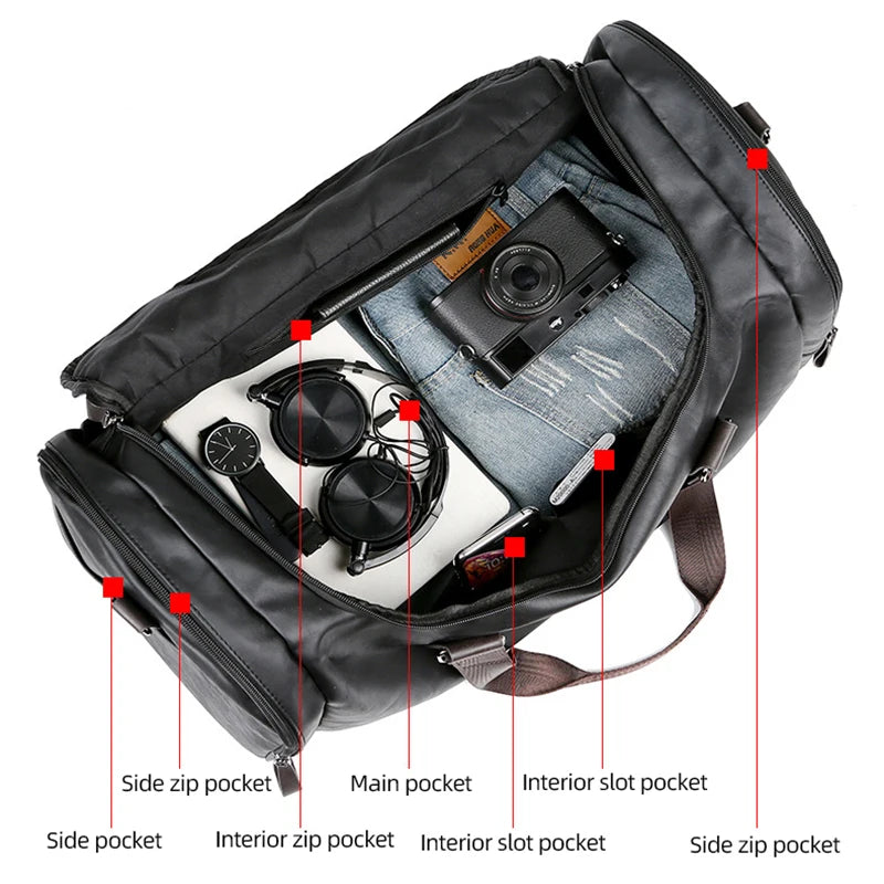 Leder-Reisetasche für Herren – wasserdichter Weekender aus PU-Leder mit Umhängegurt