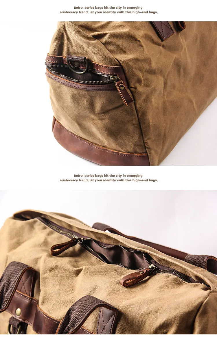 Waxed Canvas Travel Duffle Bag – Waterproof Leather Carry-On Tote for Men & Women