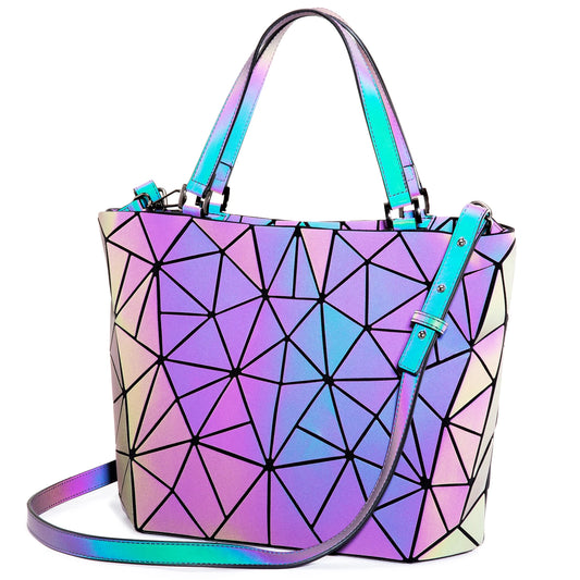 LOVEVOOK Geometrische reflektierende Handtasche – Leuchtende holografische Umhängetasche für Damen, Luxus-Geldbörse für Tag und Nacht